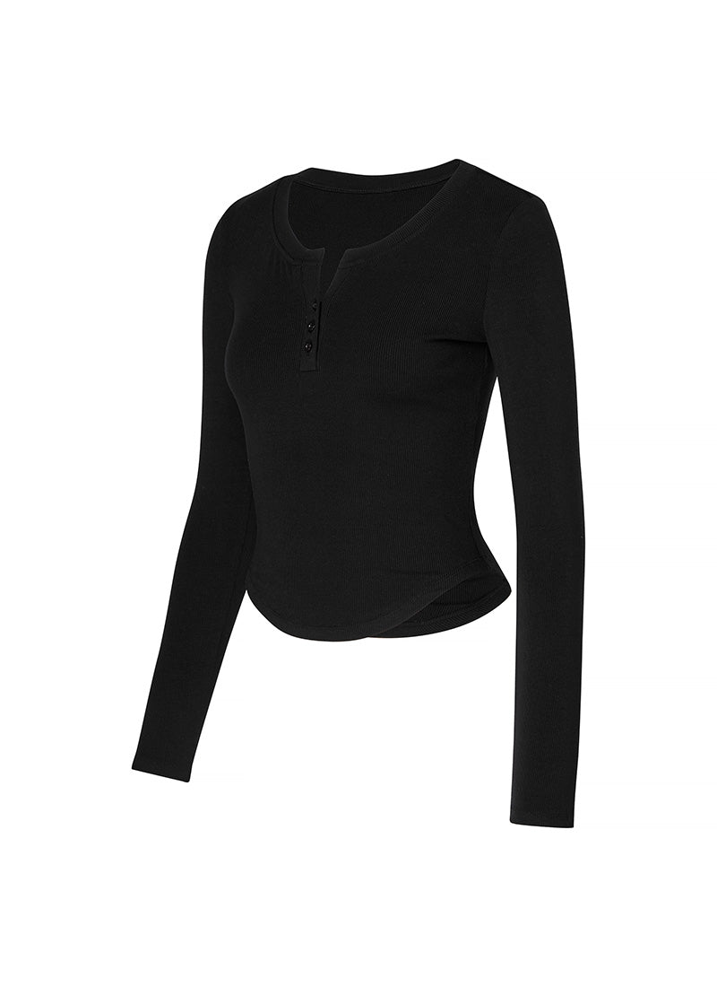 Soft Ribbed Button Long Sleeve
