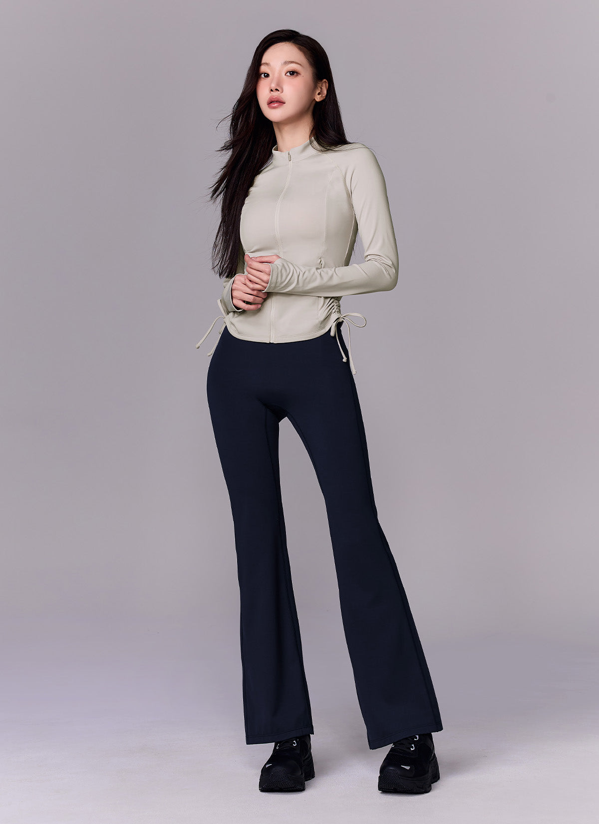 Side Shirring Two Way Zip-Up Sports Jacket