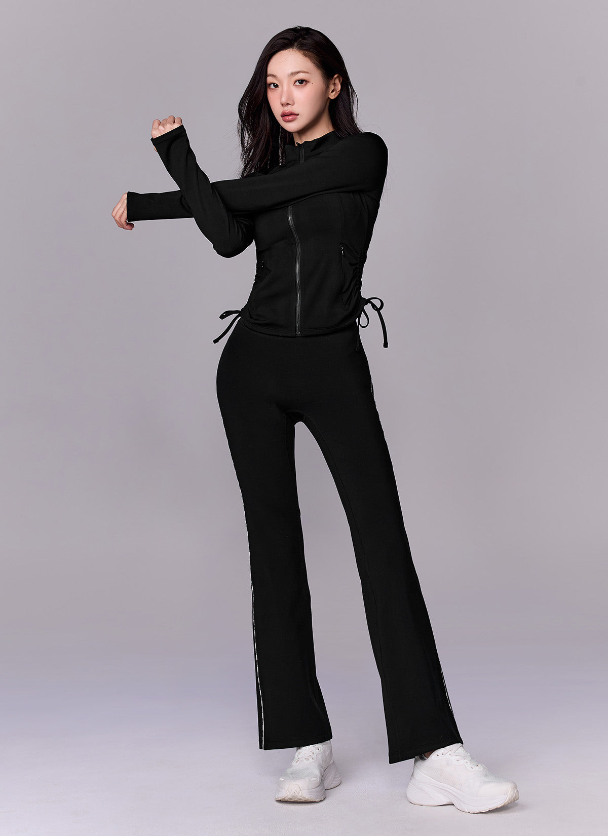Side Shirring Two Way Zip-Up Sports Jacket