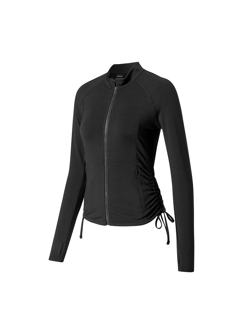 Side Shirring Two Way Zip-Up Sports Jacket