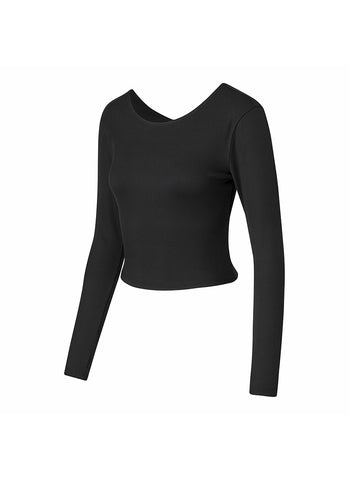 Ribbed Back Slit Finger Hole Long Sleeve