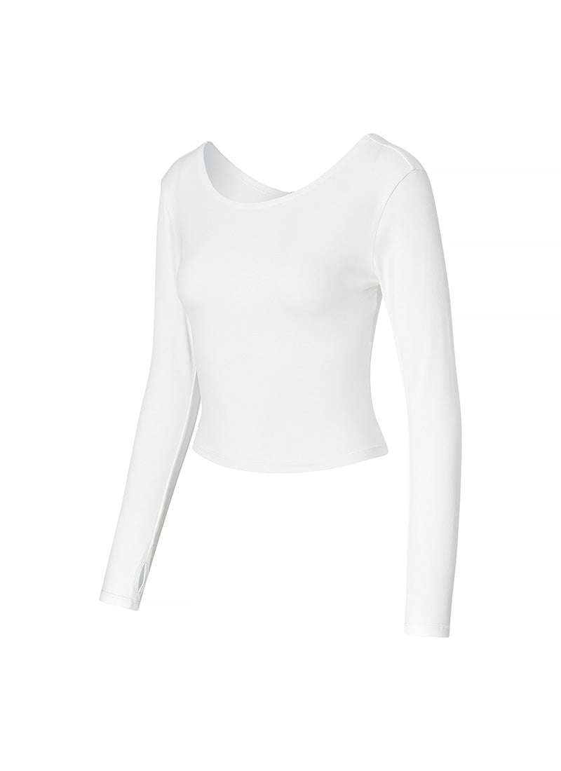 Ribbed Back Slit Finger Hole Long Sleeve