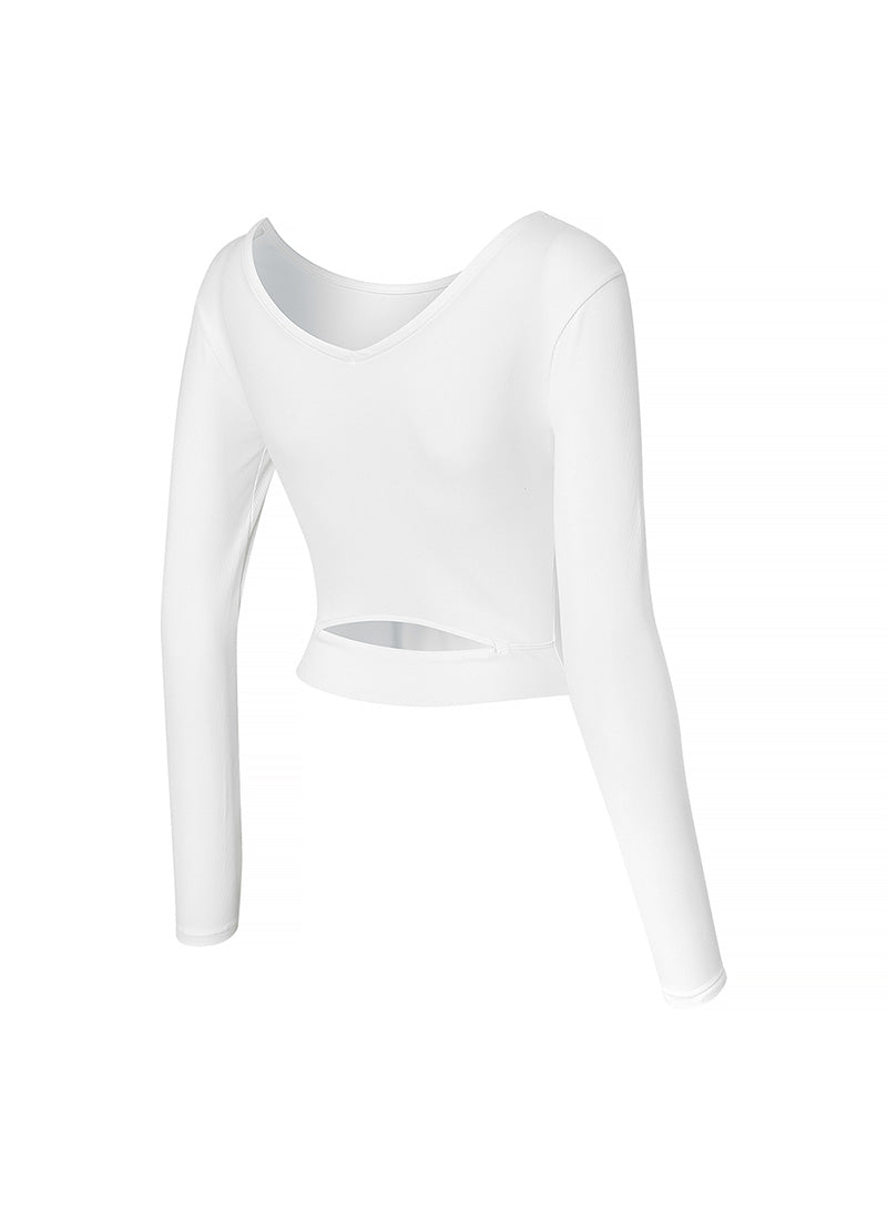 Ribbed Back Slit Finger Hole Long Sleeve