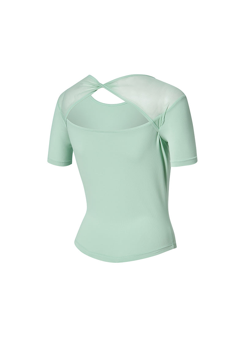 Breathable Mesh Back Twist Short Sleeve