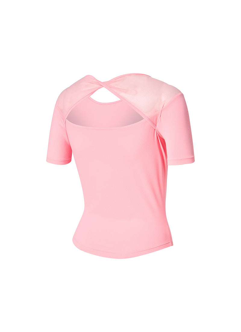 Breathable Mesh Back Twist Short Sleeve