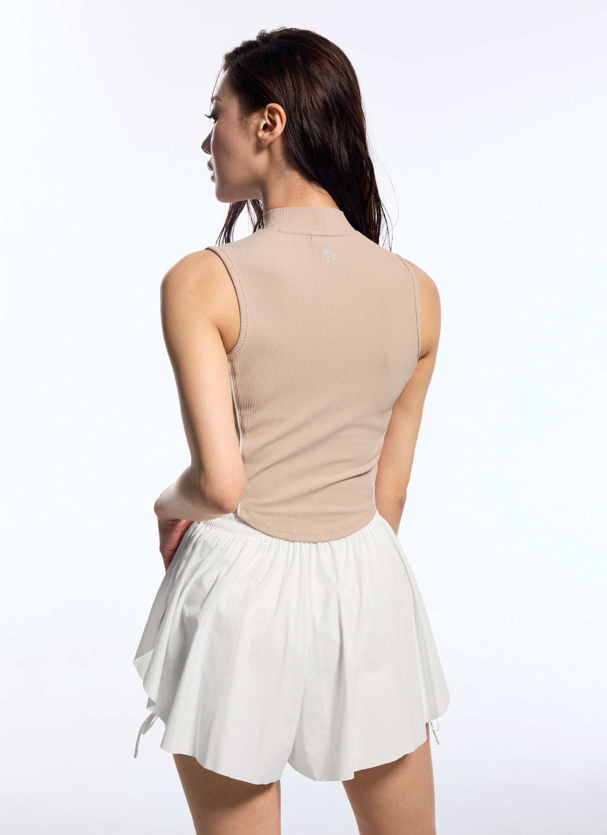 Soft Ribbed Piping Mock Neck Sleeveless