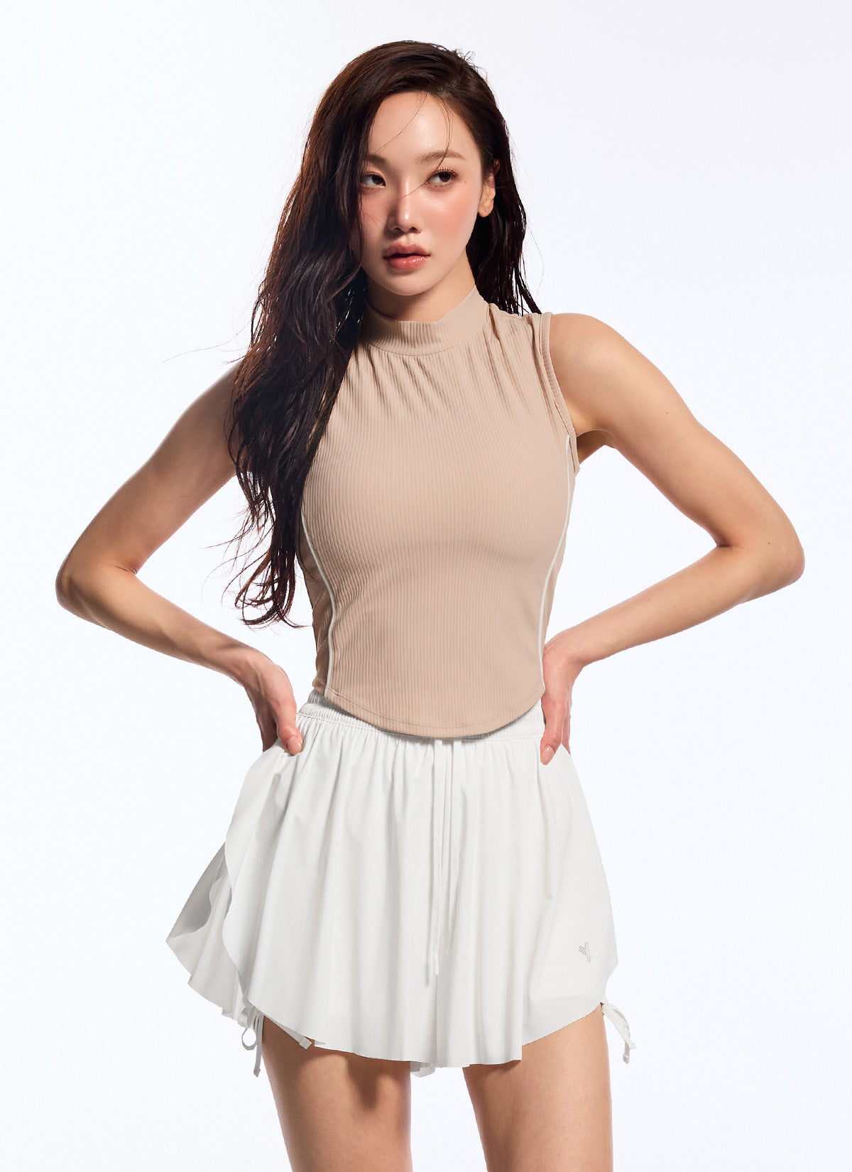 Soft Ribbed Piping Mock Neck Sleeveless