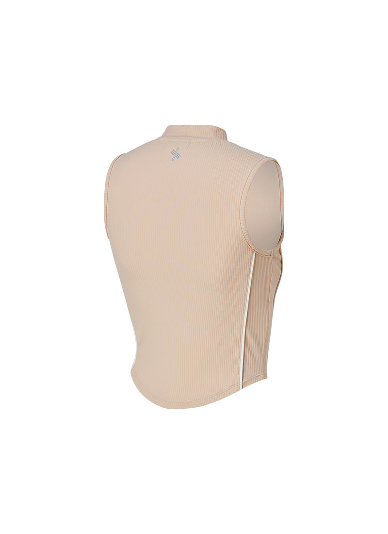 Soft Ribbed Piping Mock Neck Sleeveless