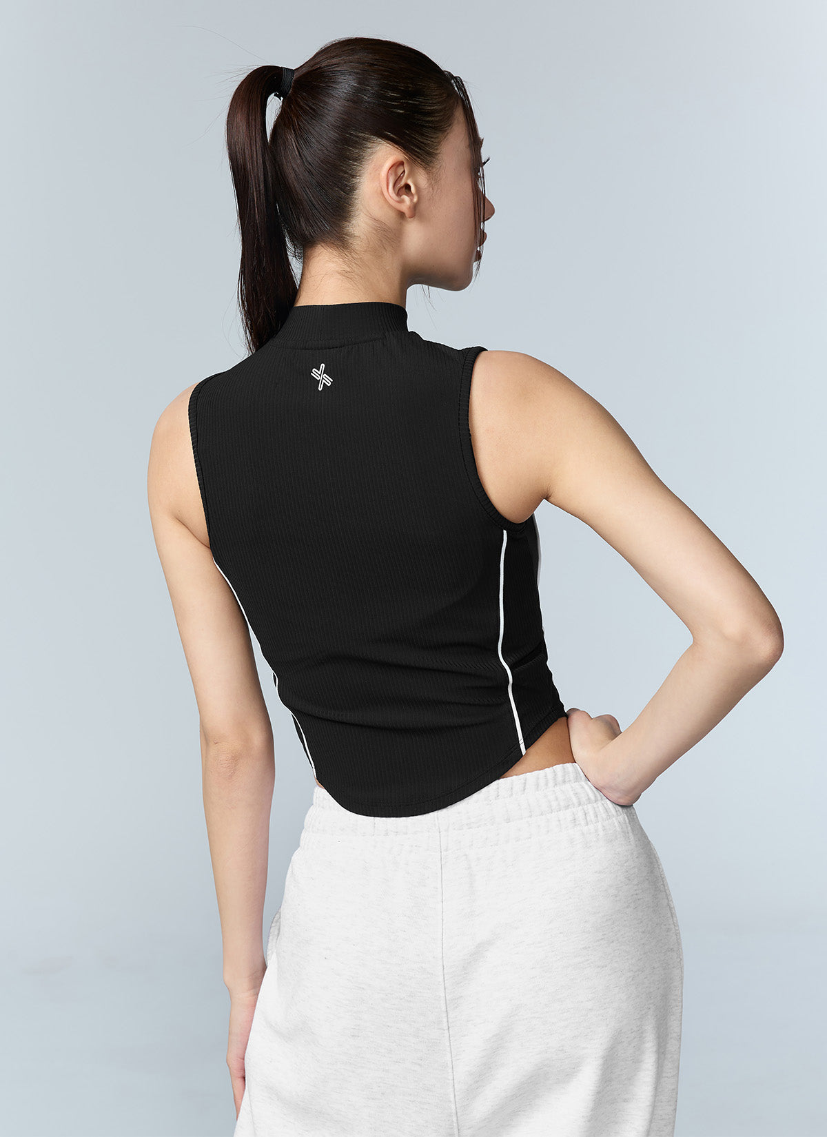 Soft Ribbed Piping Mock Neck Sleeveless