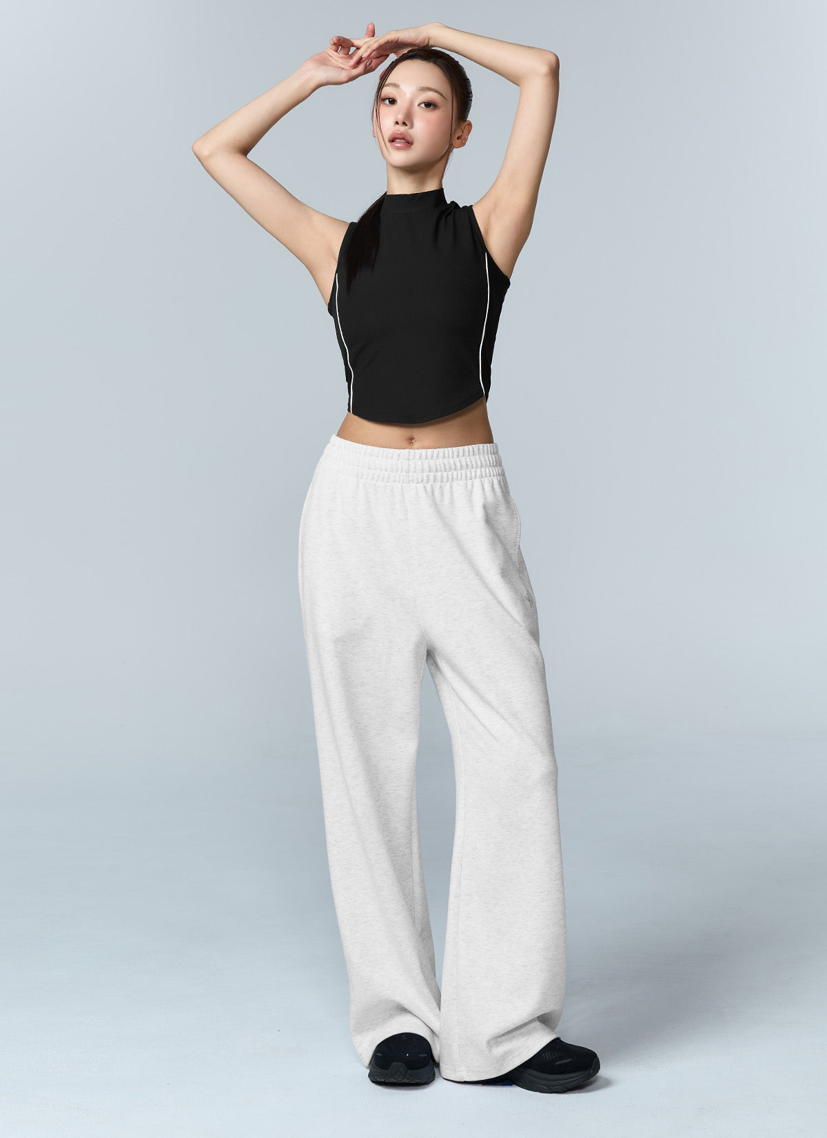 Soft Ribbed Piping Mock Neck Sleeveless