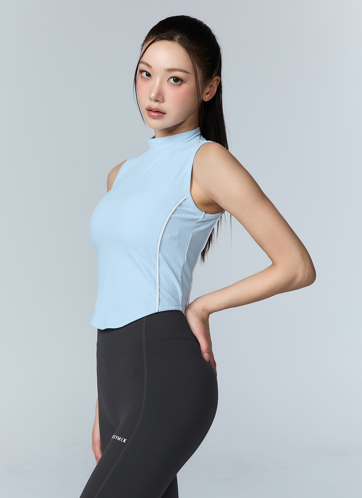 Soft Ribbed Piping Mock Neck Sleeveless