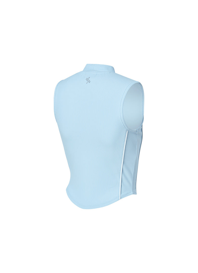 Soft Ribbed Piping Mock Neck Sleeveless