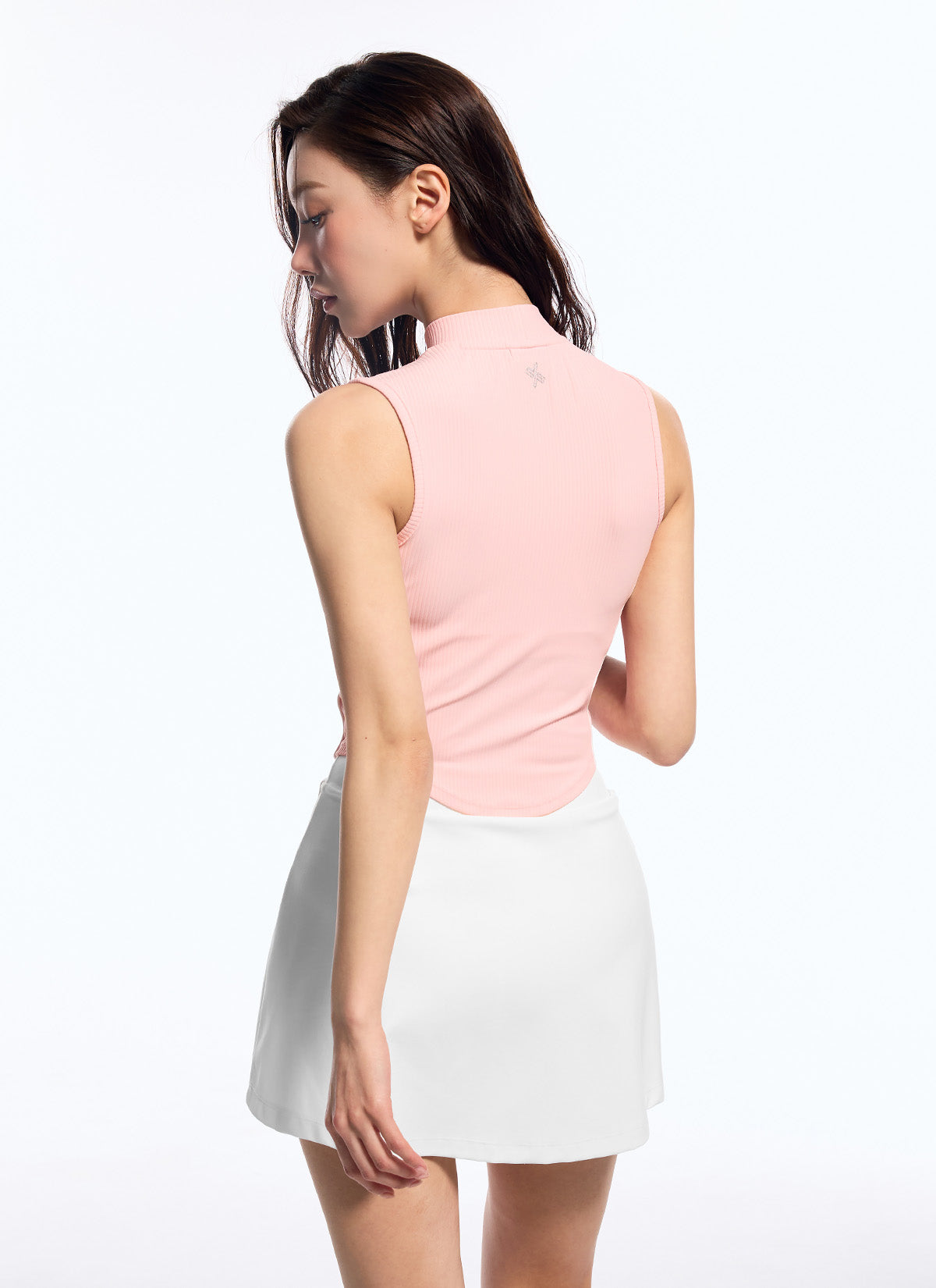 Soft Ribbed Piping Mock Neck Sleeveless