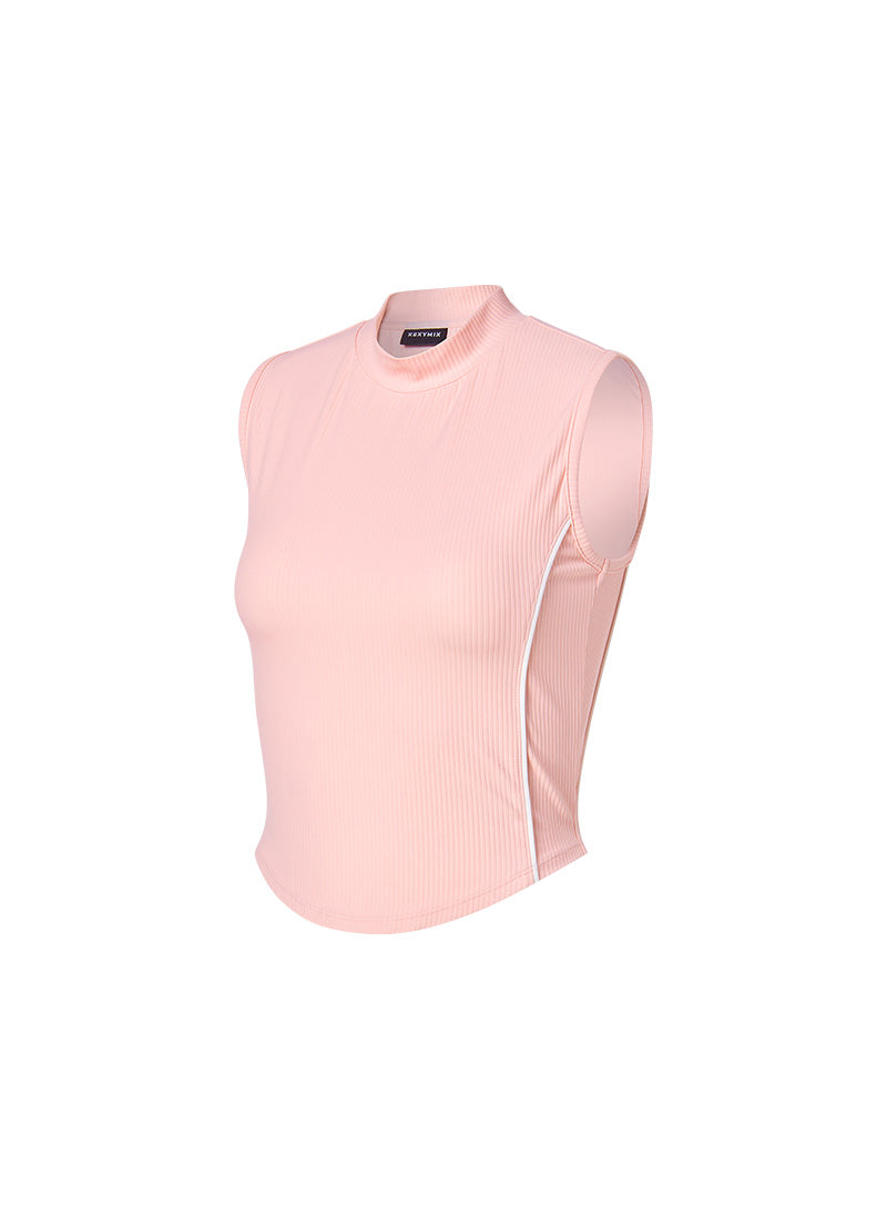 Soft Ribbed Piping Mock Neck Sleeveless