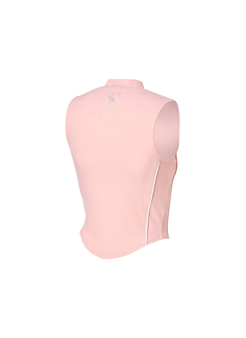 Soft Ribbed Piping Mock Neck Sleeveless