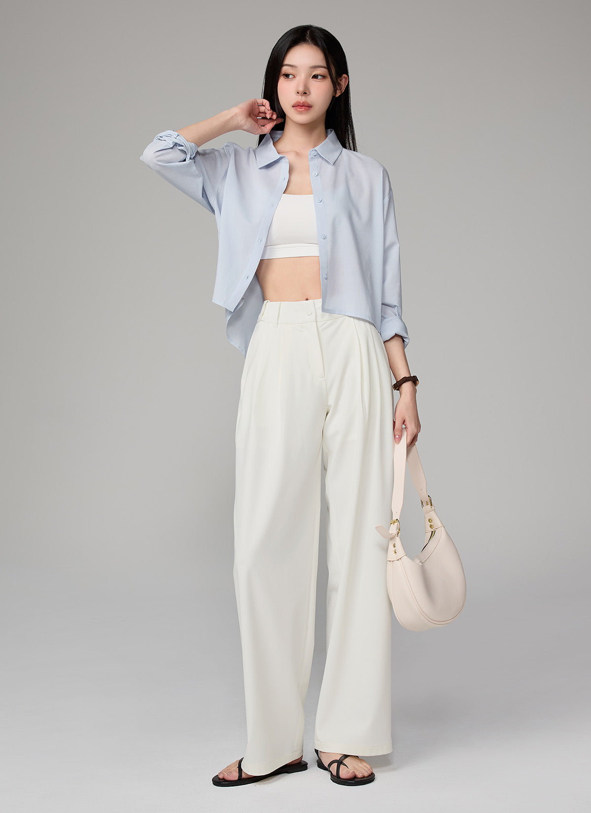 Lightweight Back-Button Crop Shirt