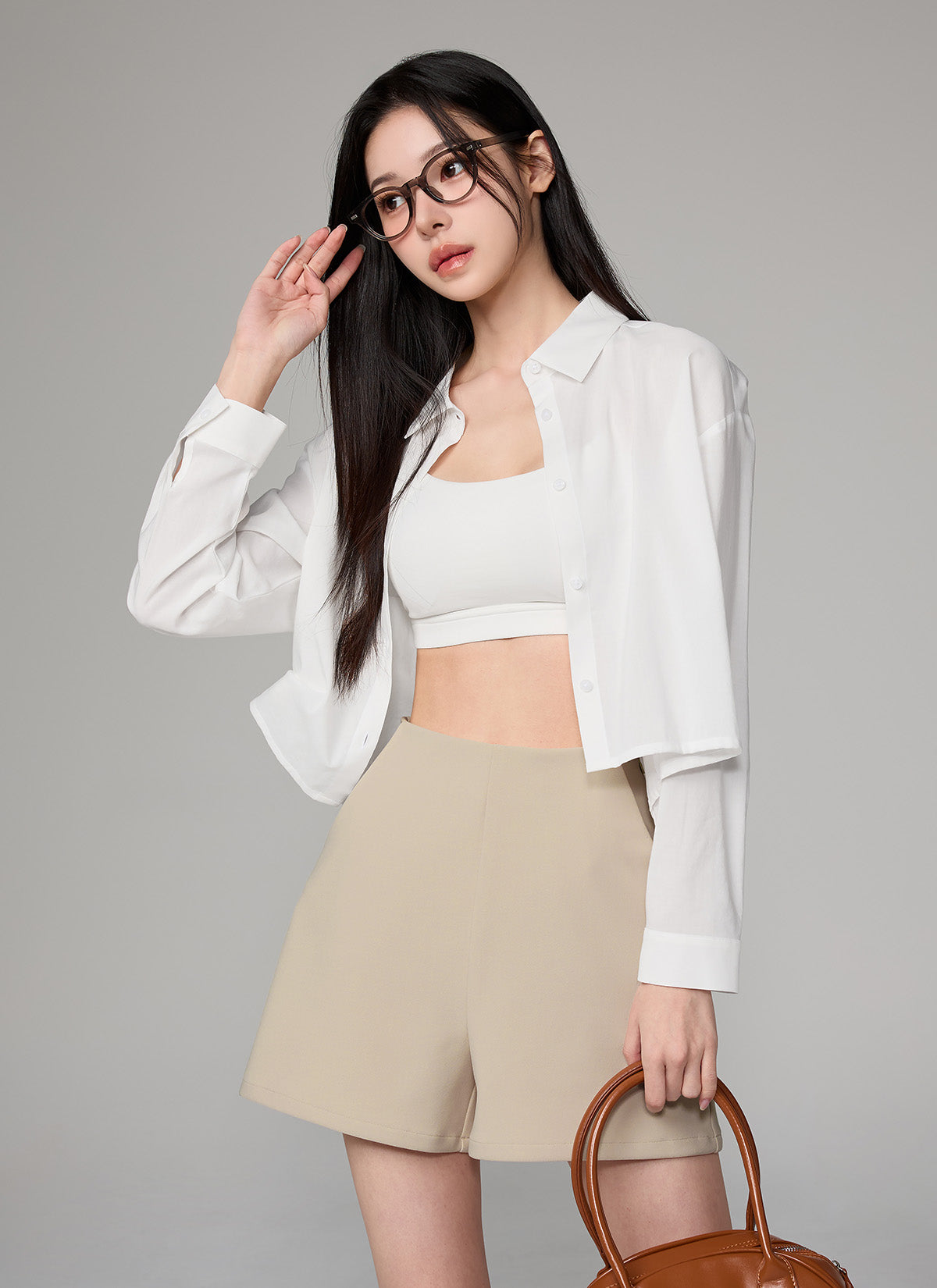 Lightweight Back-Button Crop Shirt