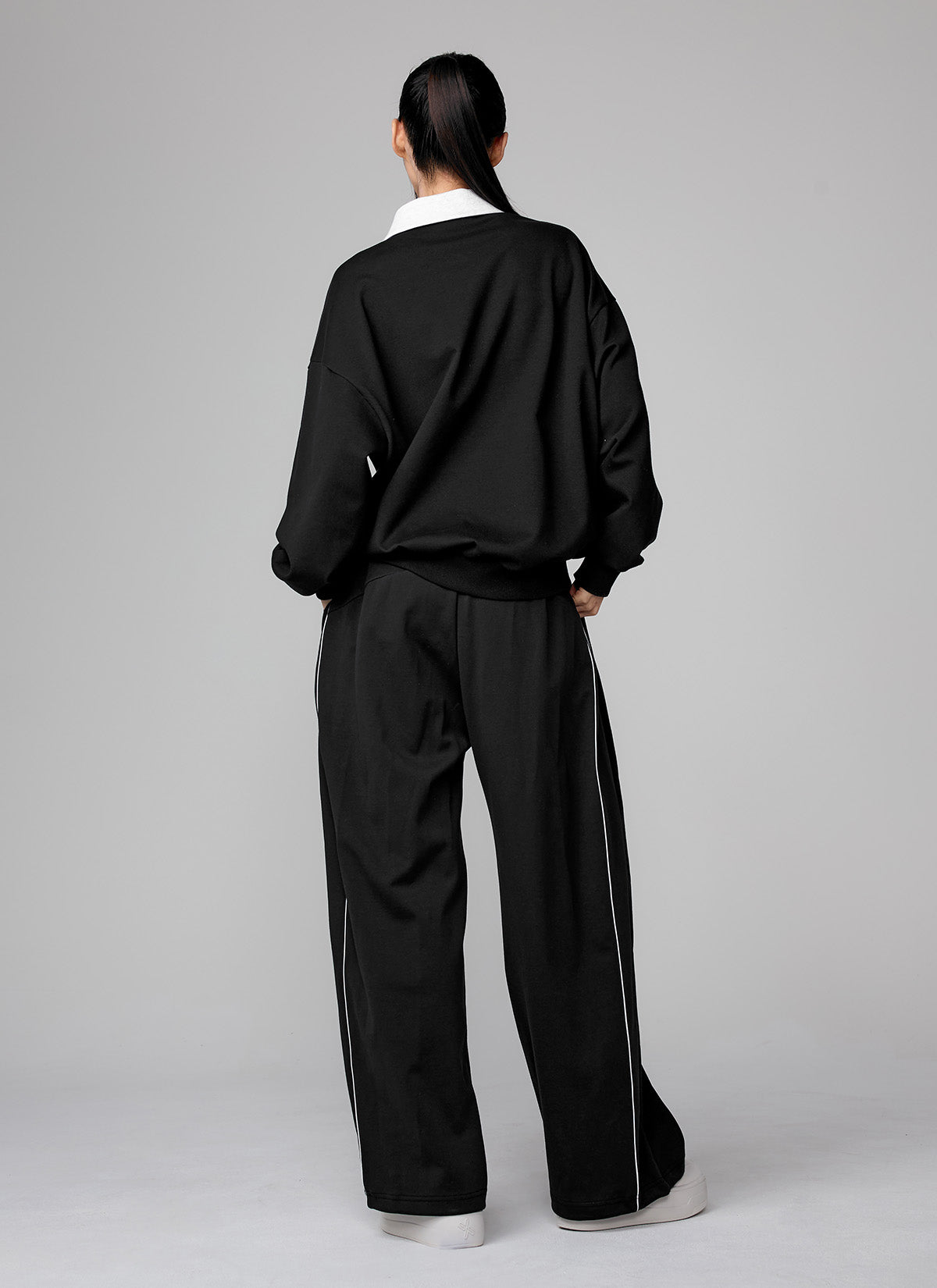Color Block Collar Loose Fit Sports Sweatshirt