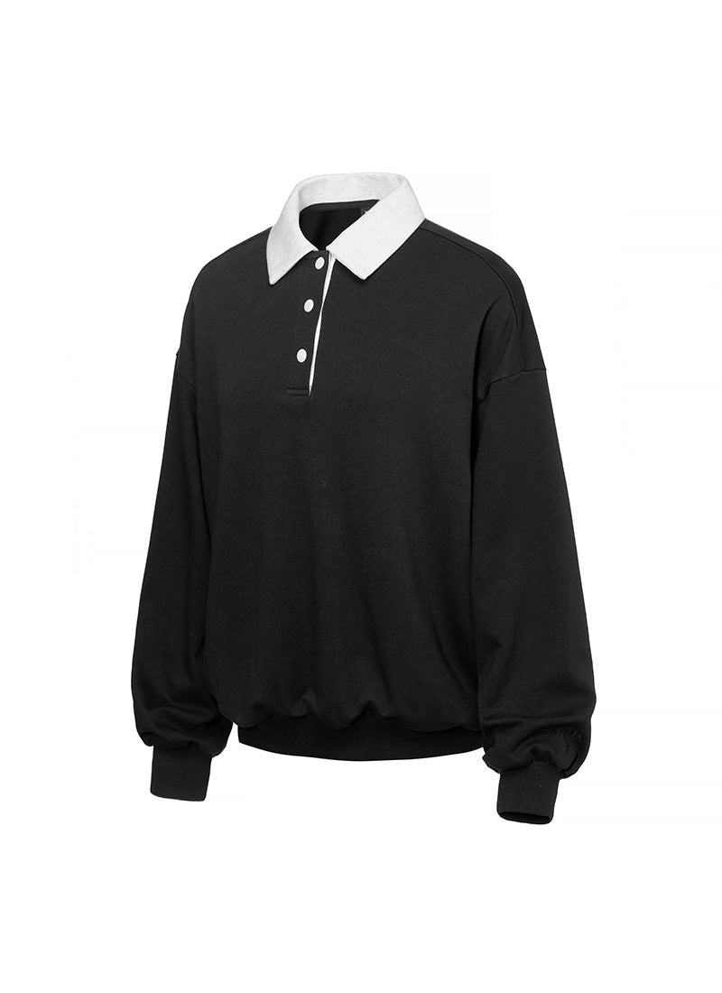 Color Block Collar Loose Fit Sports Sweatshirt