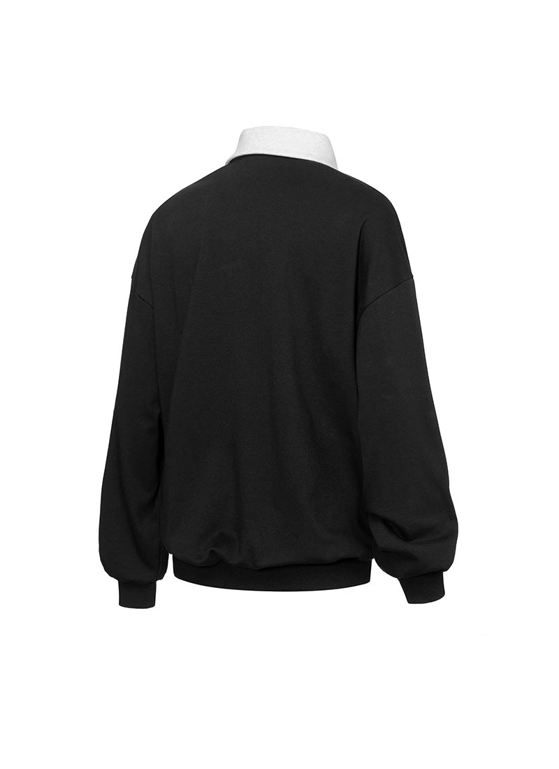 Color Block Collar Loose Fit Sports Sweatshirt