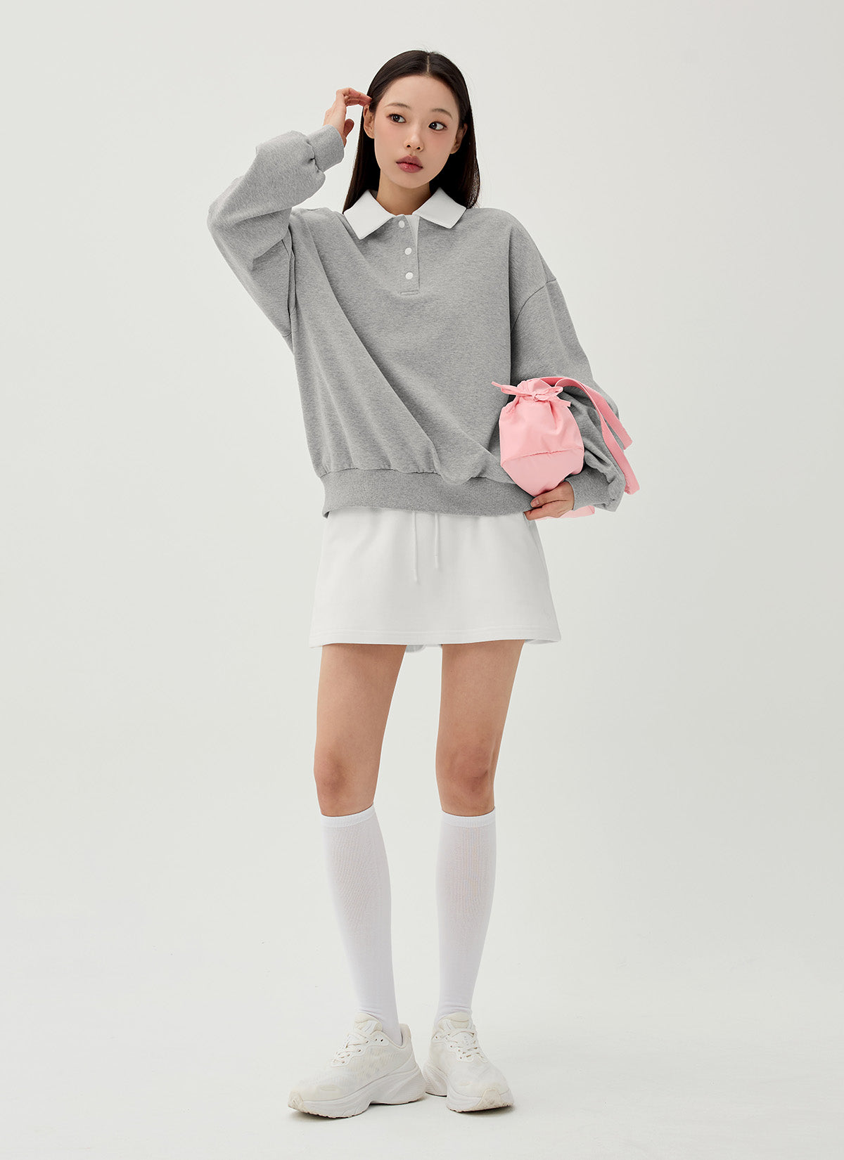 Color Block Collar Loose Fit Sports Sweatshirt