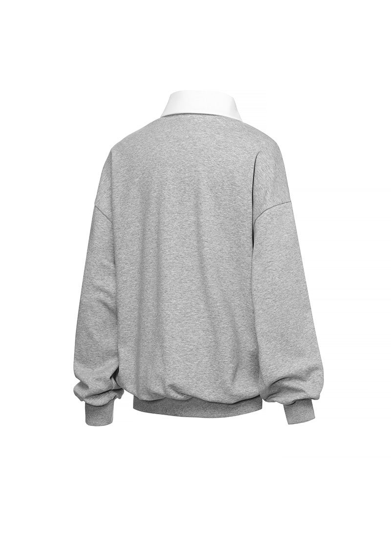 Color Block Collar Loose Fit Sports Sweatshirt