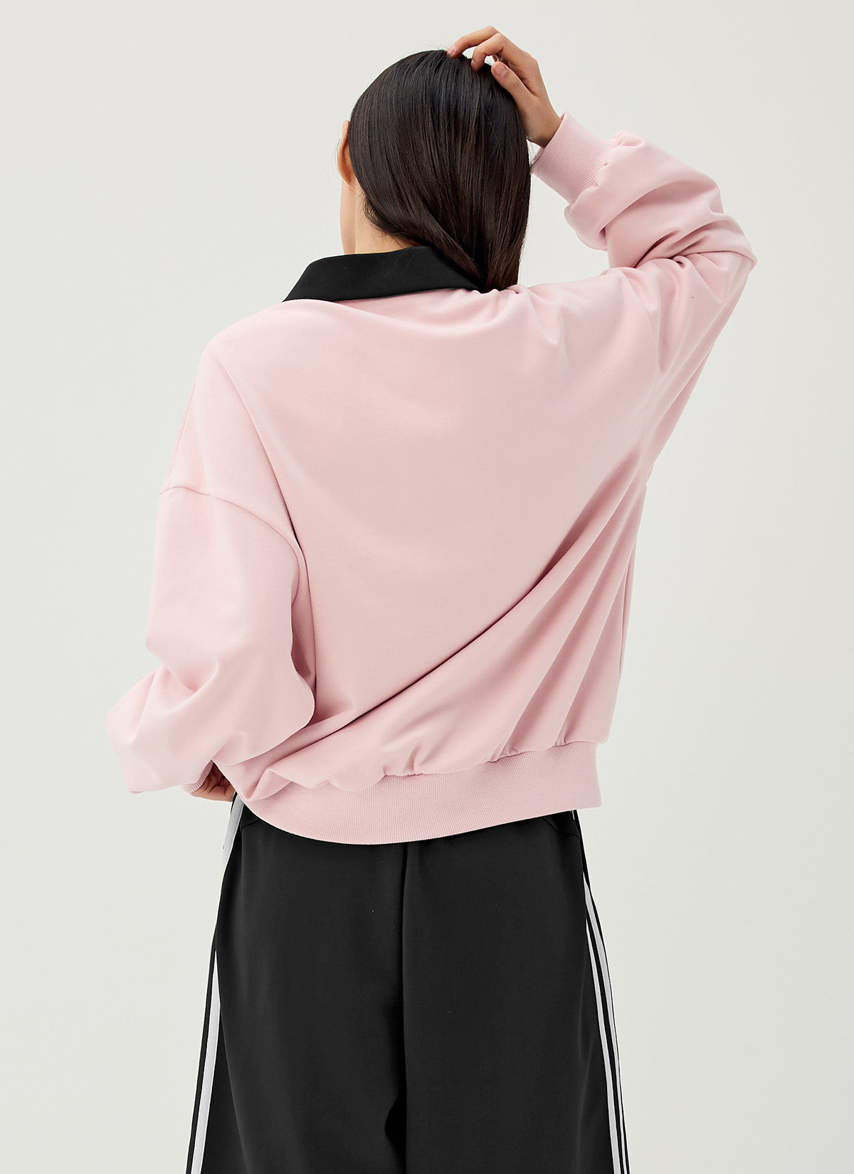 Color Block Collar Loose Fit Sports Sweatshirt
