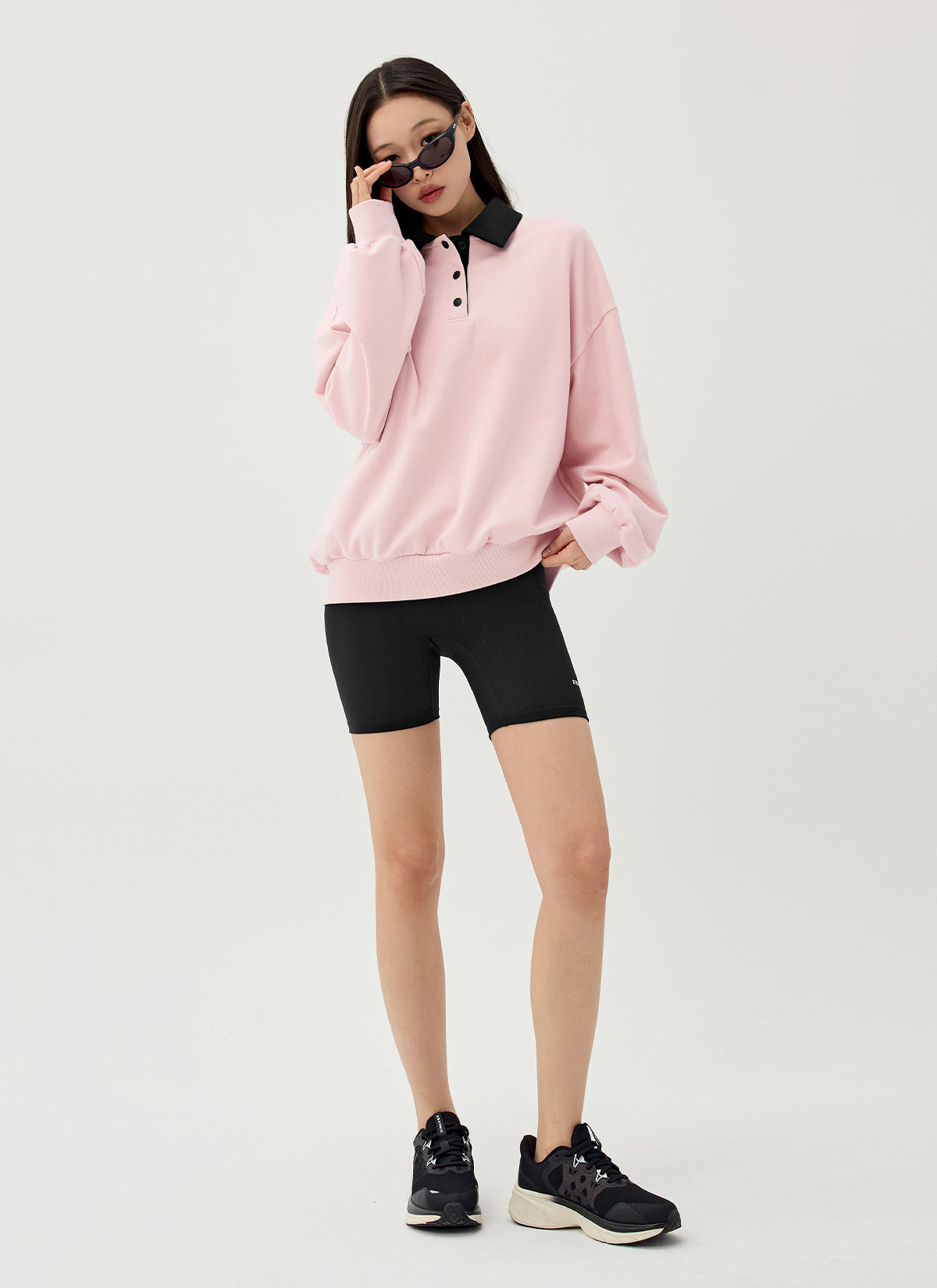 Color Block Collar Loose Fit Sports Sweatshirt