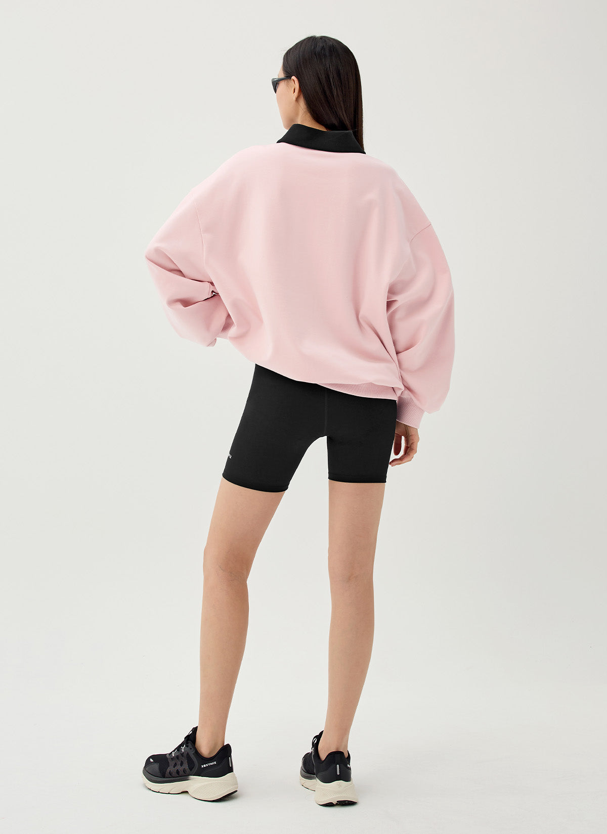 Color Block Collar Loose Fit Sports Sweatshirt
