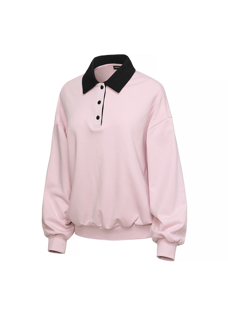 Color Block Collar Loose Fit Sports Sweatshirt
