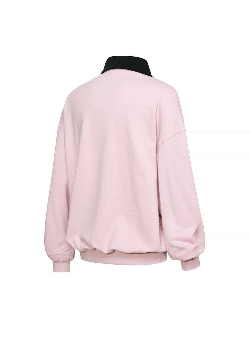 Color Block Collar Loose Fit Sports Sweatshirt