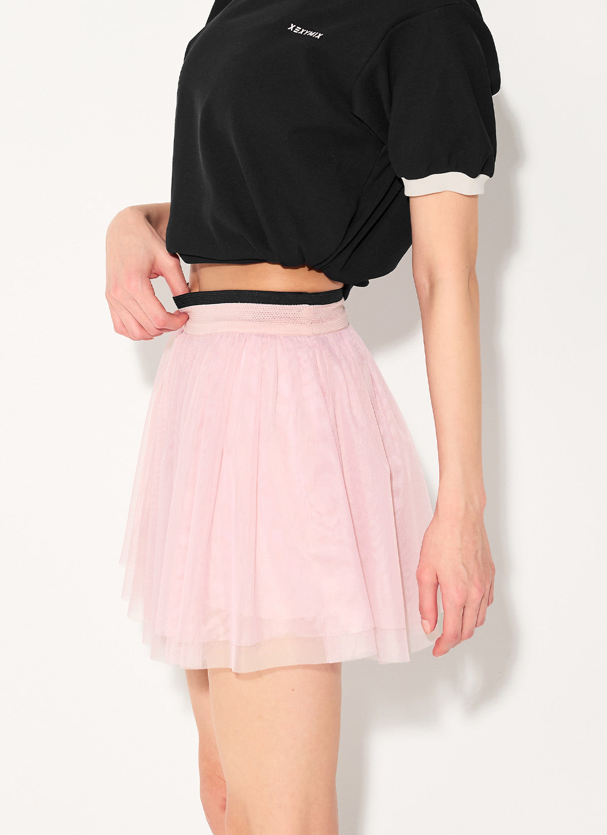 Mesh Band Two-in-One Tulle Skirt