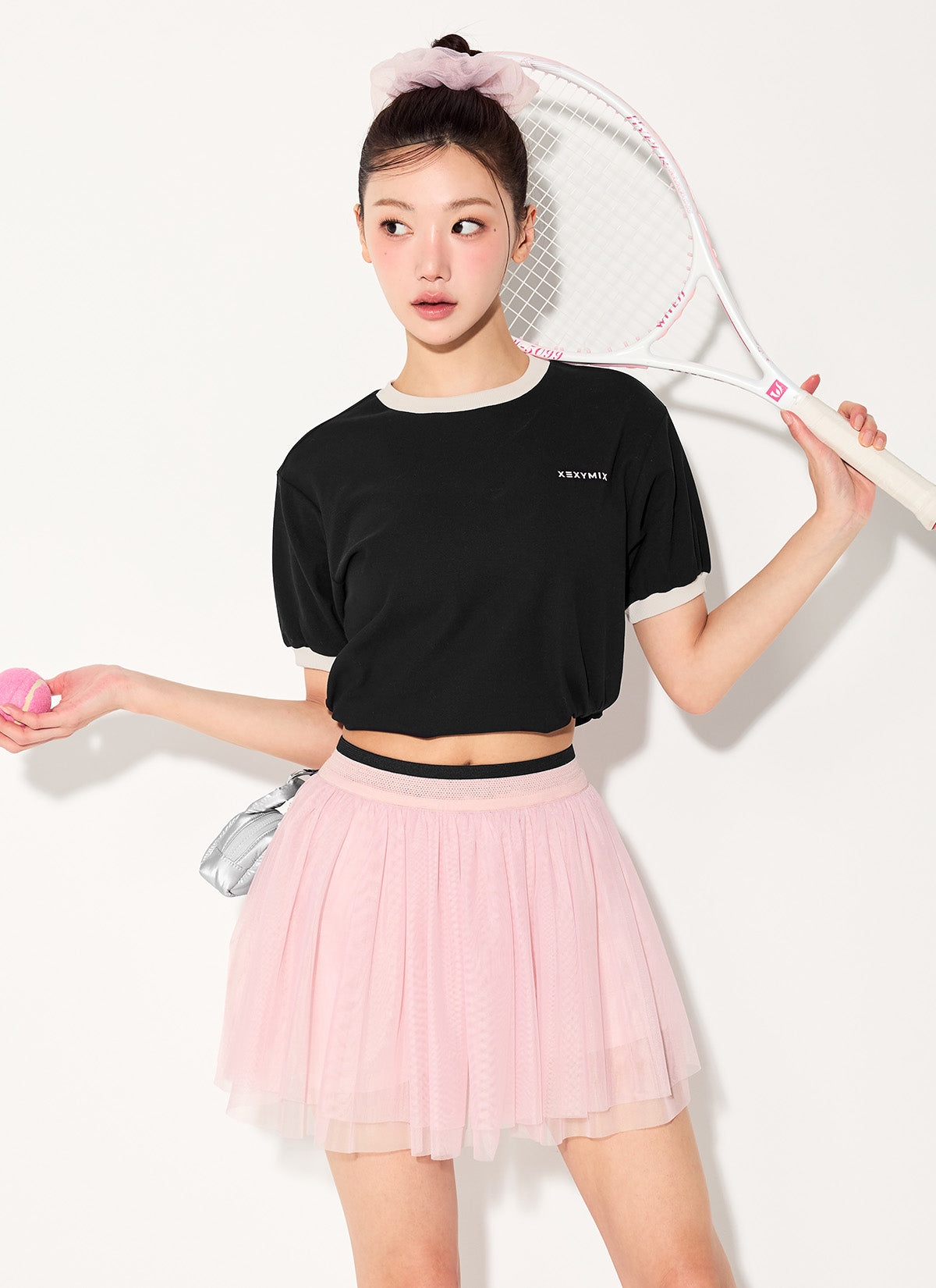 Mesh Band Two-in-One Tulle Skirt