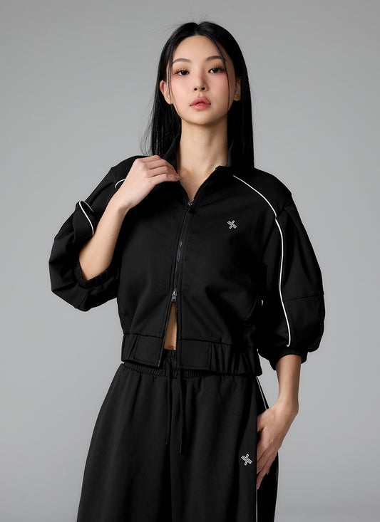Piping High Neck Zip-up Jacket