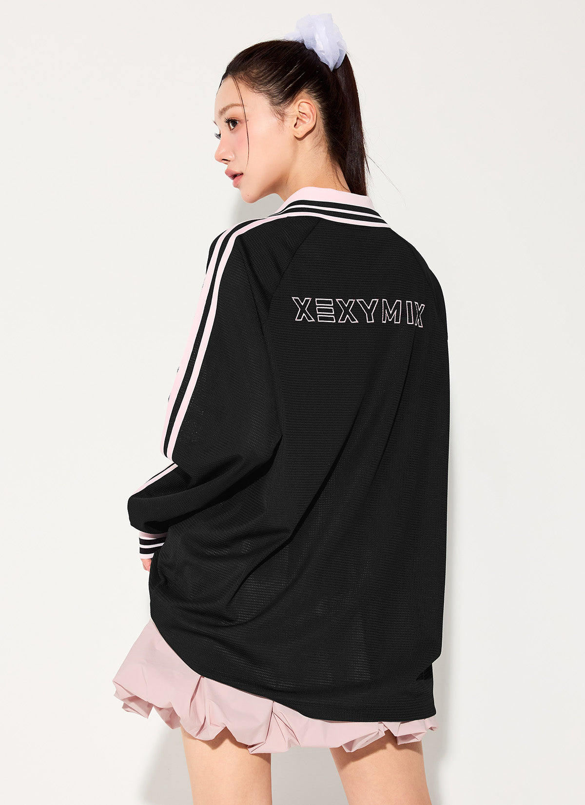 Mesh Trackline Open Collar Long Sleeve