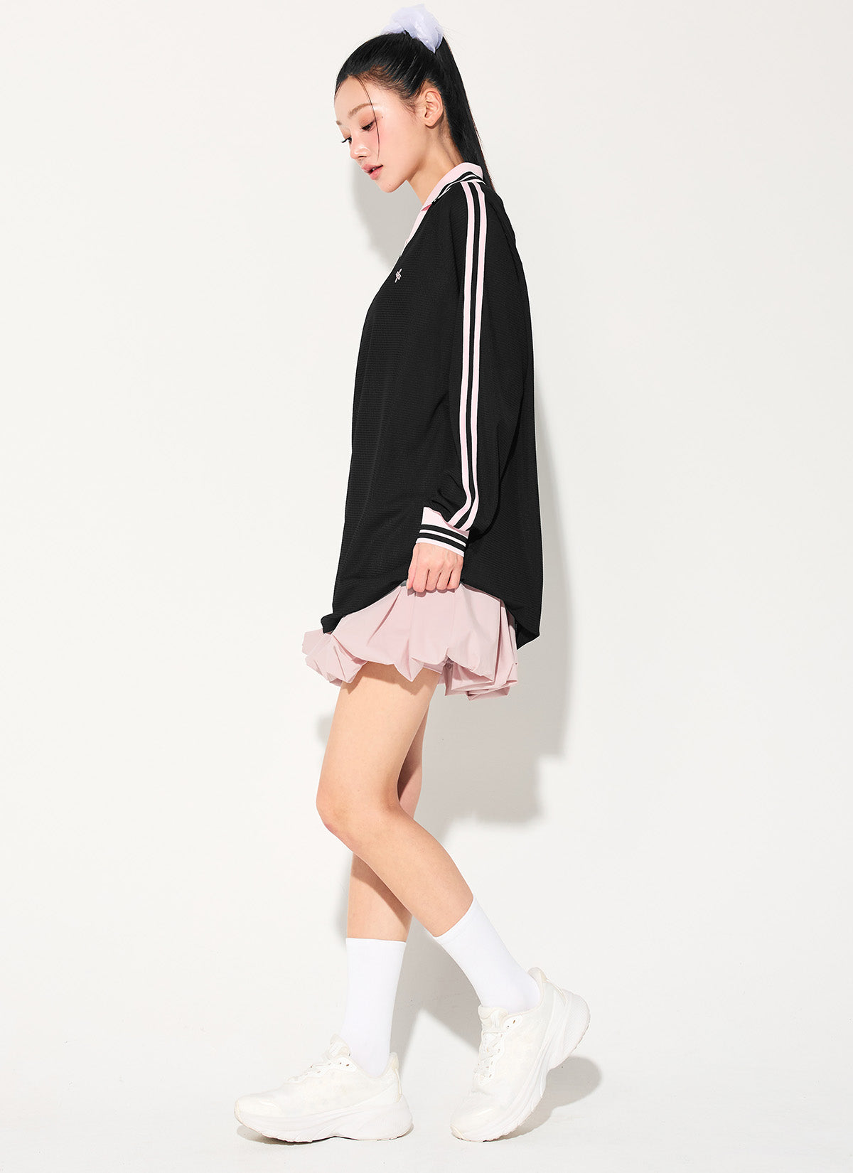 Mesh Trackline Open Collar Long Sleeve