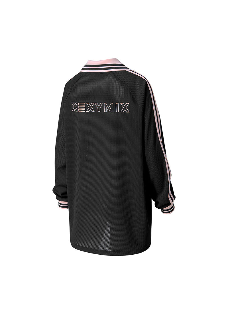 Mesh Trackline Open Collar Long Sleeve