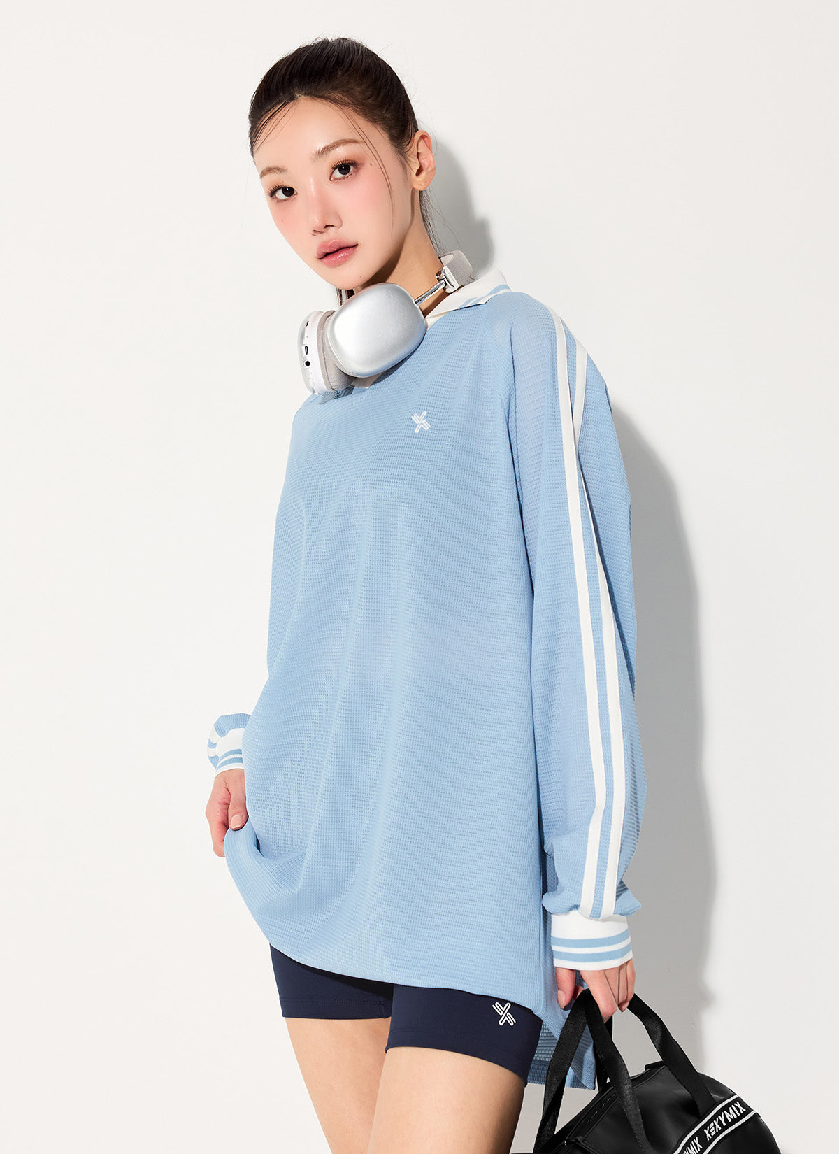 Mesh Trackline Open Collar Long Sleeve