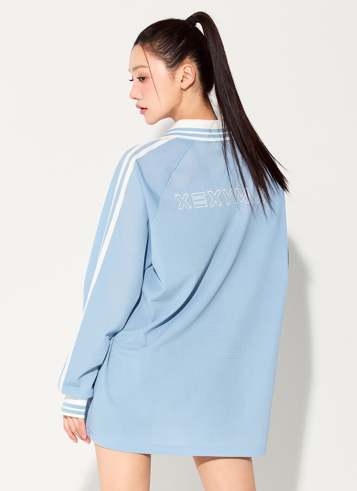 Mesh Trackline Open Collar Long Sleeve