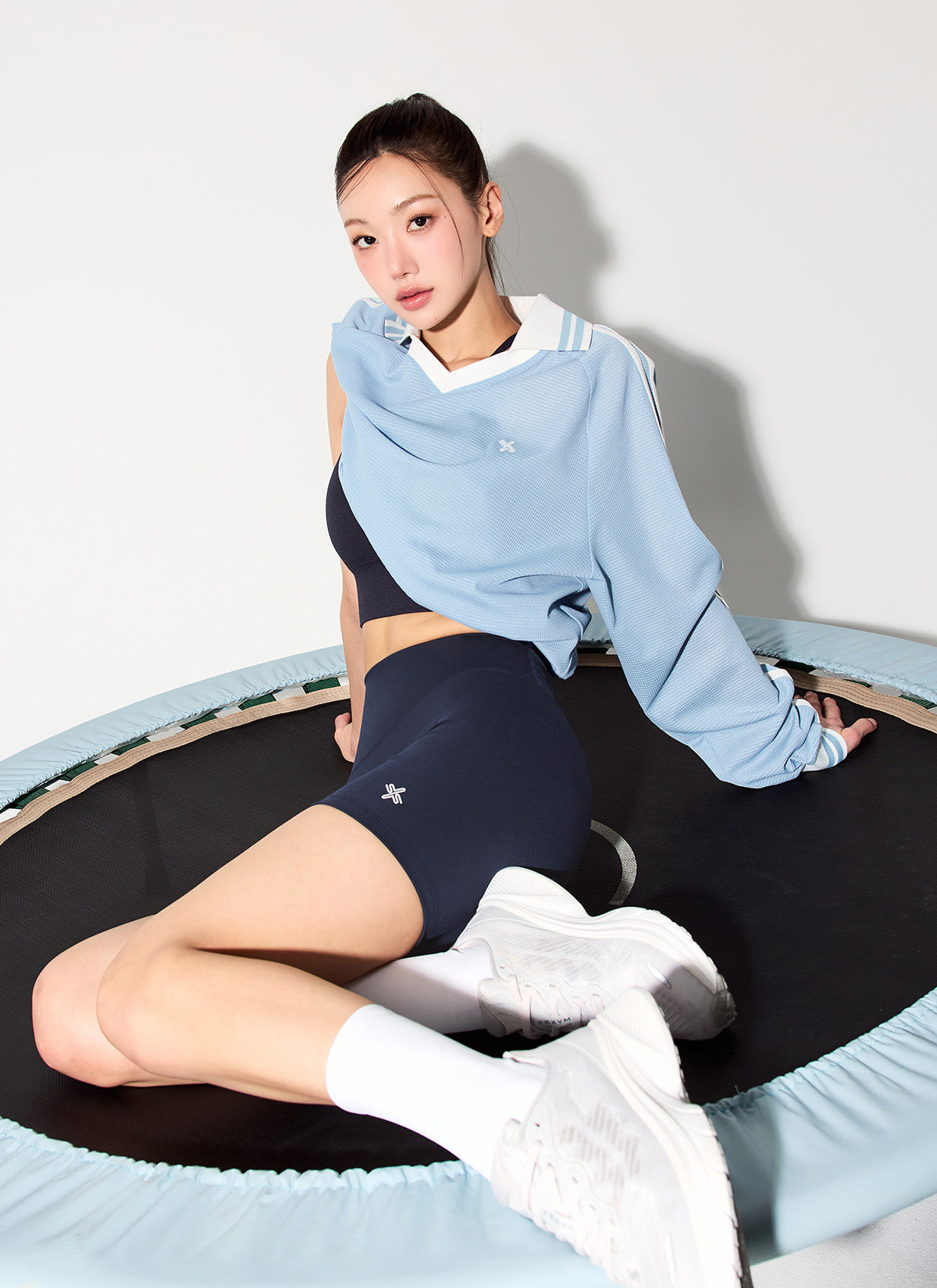 Mesh Trackline Open Collar Long Sleeve