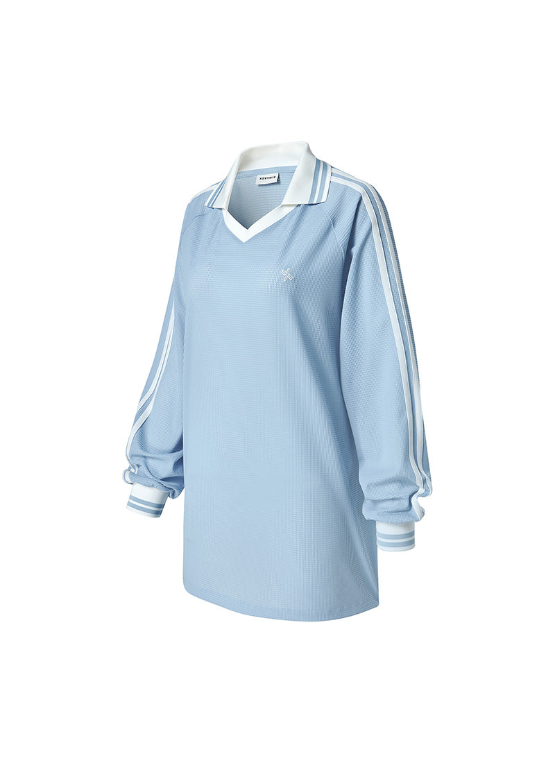 Mesh Trackline Open Collar Long Sleeve