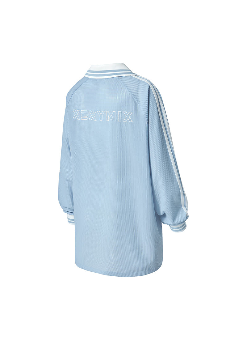 Mesh Trackline Open Collar Long Sleeve