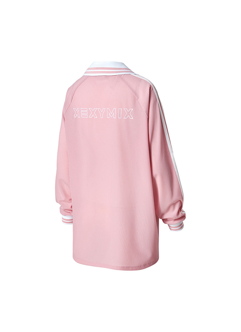 Mesh Trackline Open Collar Long Sleeve