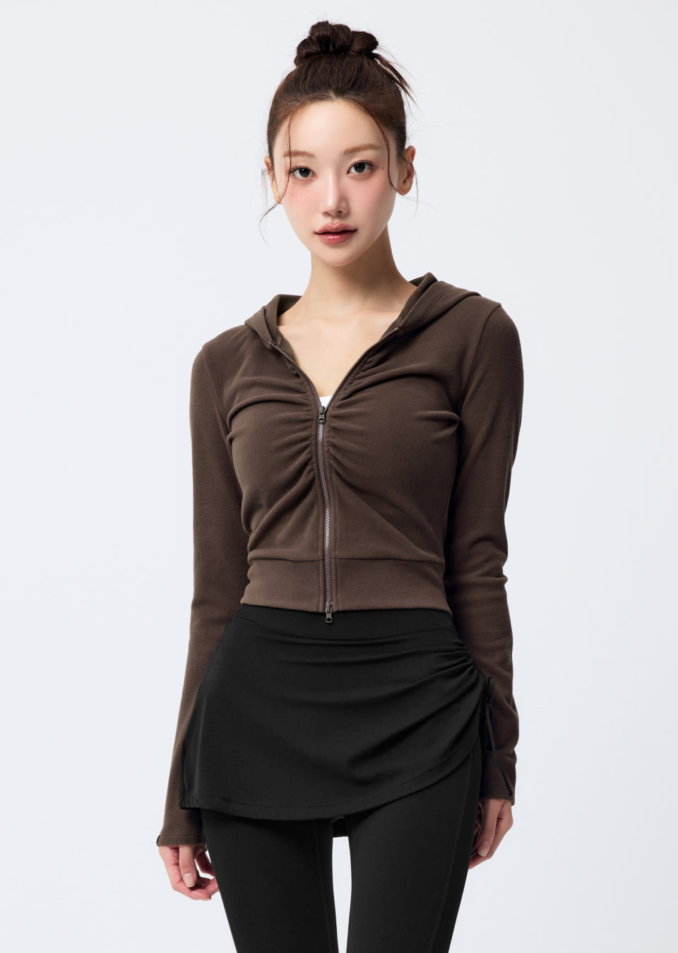 Easy Warm Shirring Two-Way Hood Zip-Up