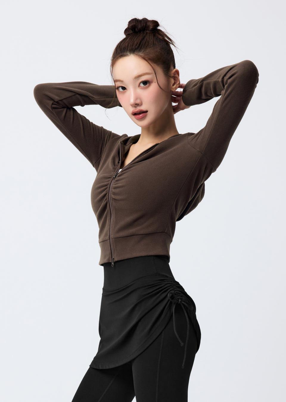 Easy Warm Shirring Two-Way Hood Zip-Up