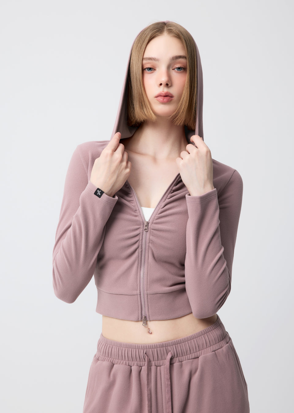 Easy Warm Shirring Two-Way Hood Zip-Up