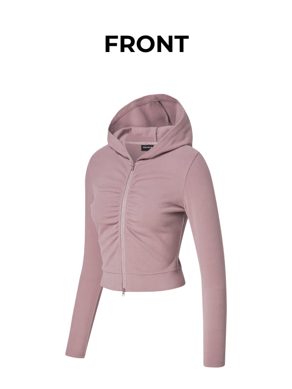Easy Warm Shirring Two-Way Hood Zip-Up