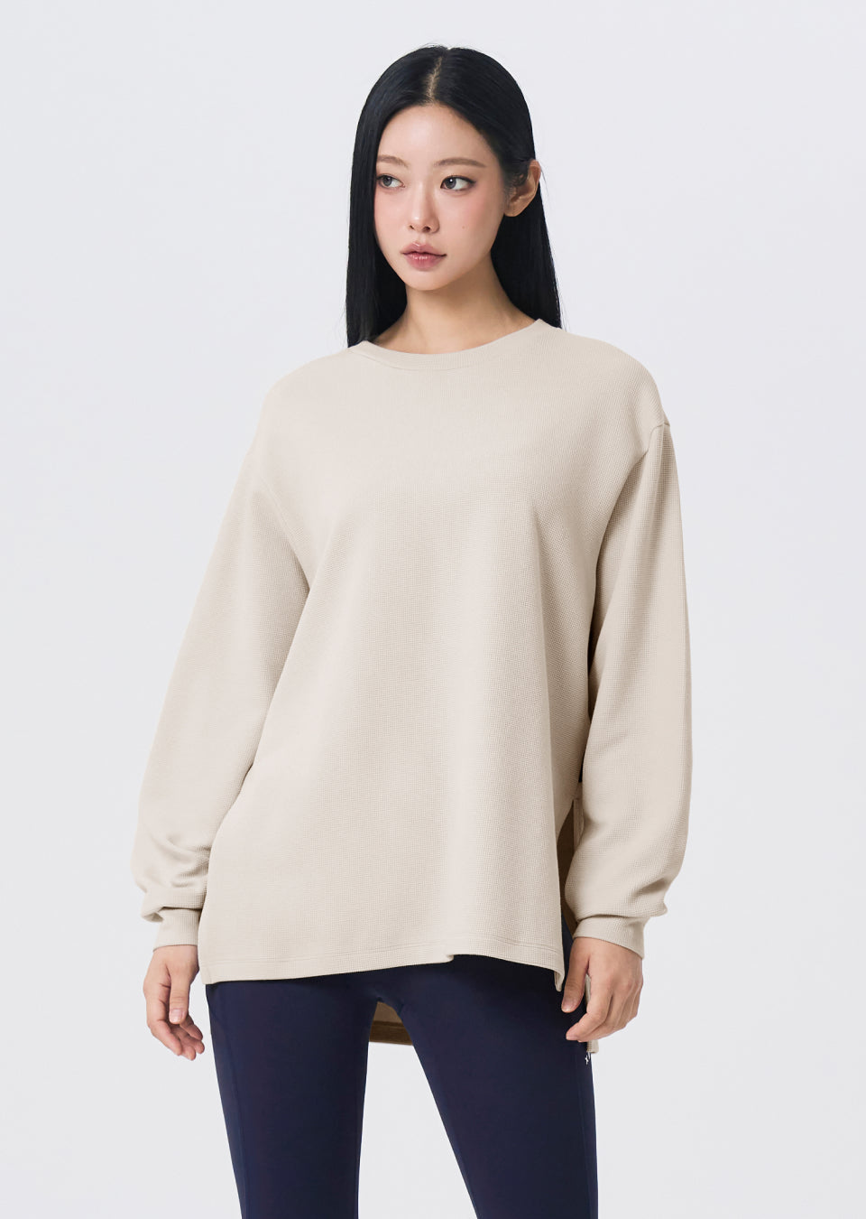 Waffle Texture Oversized Long Sleeve