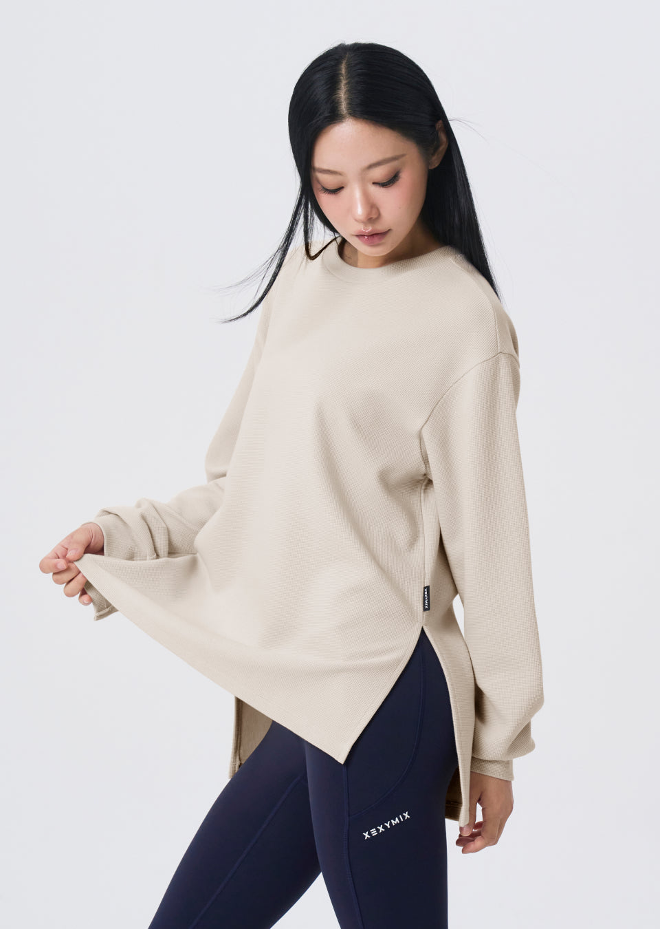 Waffle Texture Oversized Long Sleeve