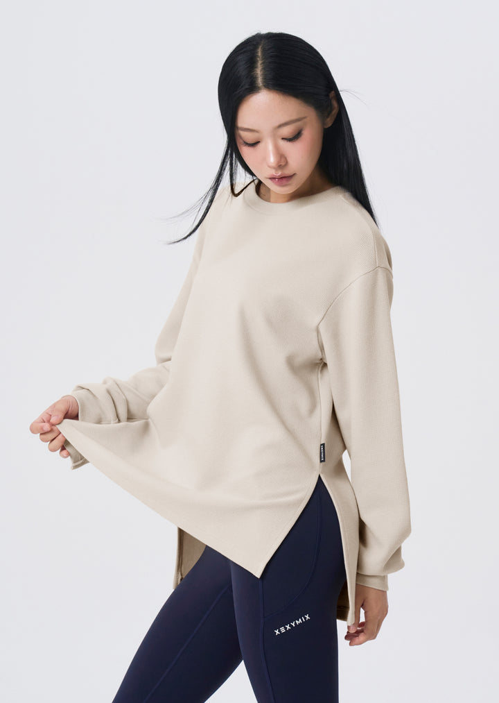 Waffle Texture Oversized Long Sleeve